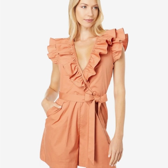 BCBGMAXAZRIA Women’s Peach Ruffle Romper Size XXS - Picture 4 of 14